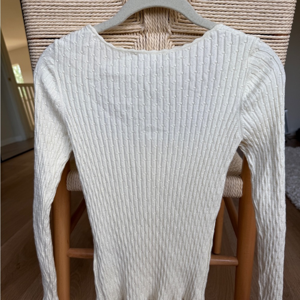 Sezane Cream Ribbed Button-Down Sweater Top - Picture 2 of 3